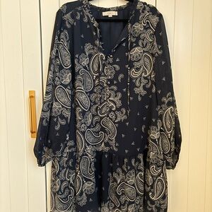 LOFT Navy and White Paisley Dress